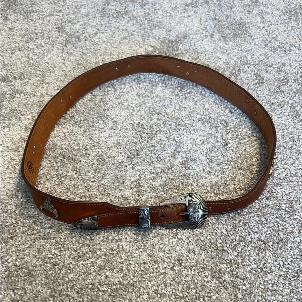 Brown Leather Belt with Silver Buckle